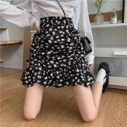 Juwas NEW ARRIVAL Vintage Floral Print High Waist Skirt