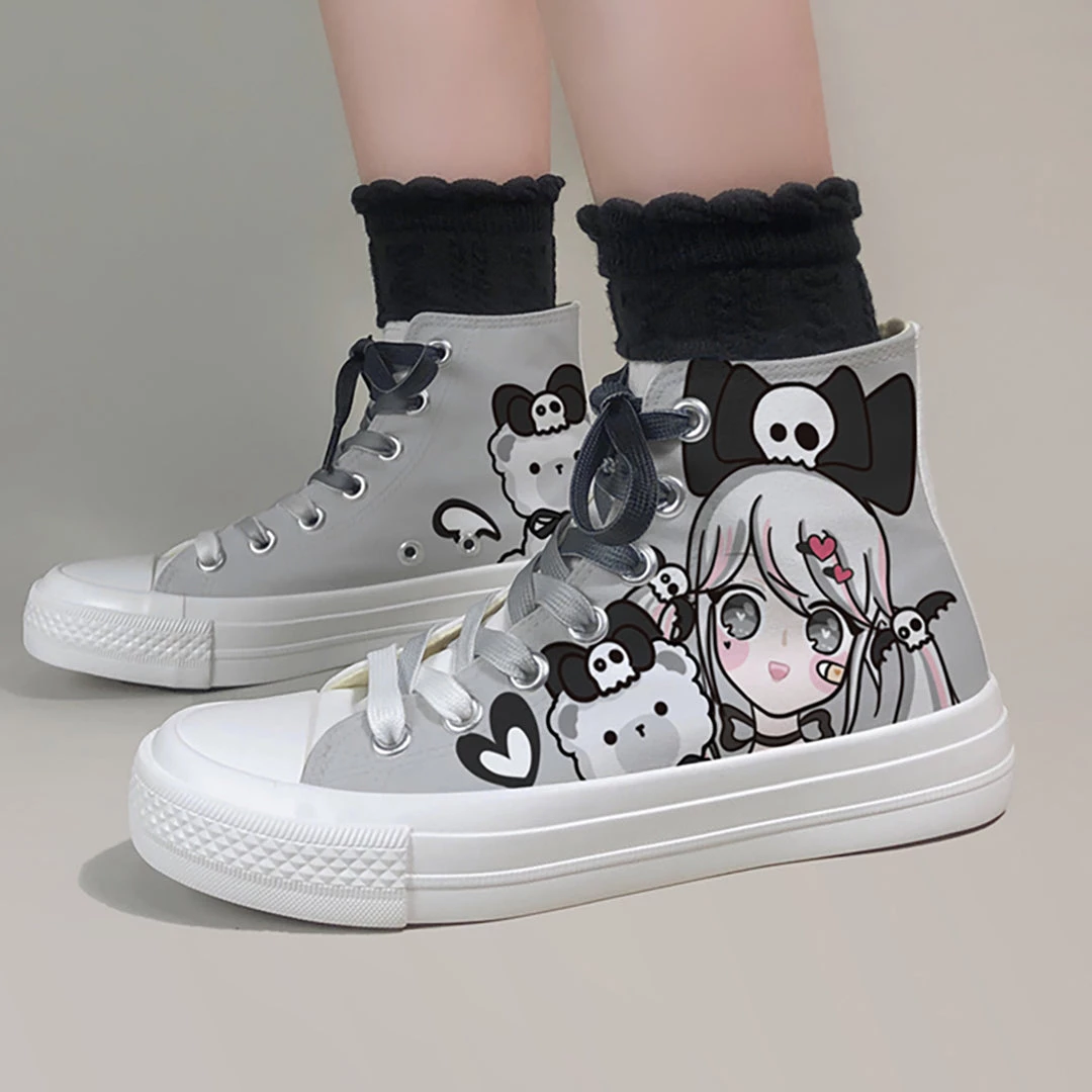 Juwas Shoes Dark Animal Girl High Top Canvas Sneaker 4 Juwas Shoes Dark Animal Girl High Top Canvas Sneaker