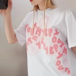 Juwas NEW ARRIVAL Graffiti Letter Print Cotton Loose T-shirt