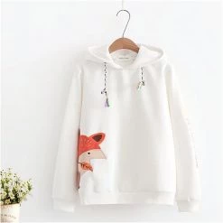Juwas NEW ARRIVAL Fox Print Loong Sleeve Velvet Hoodie