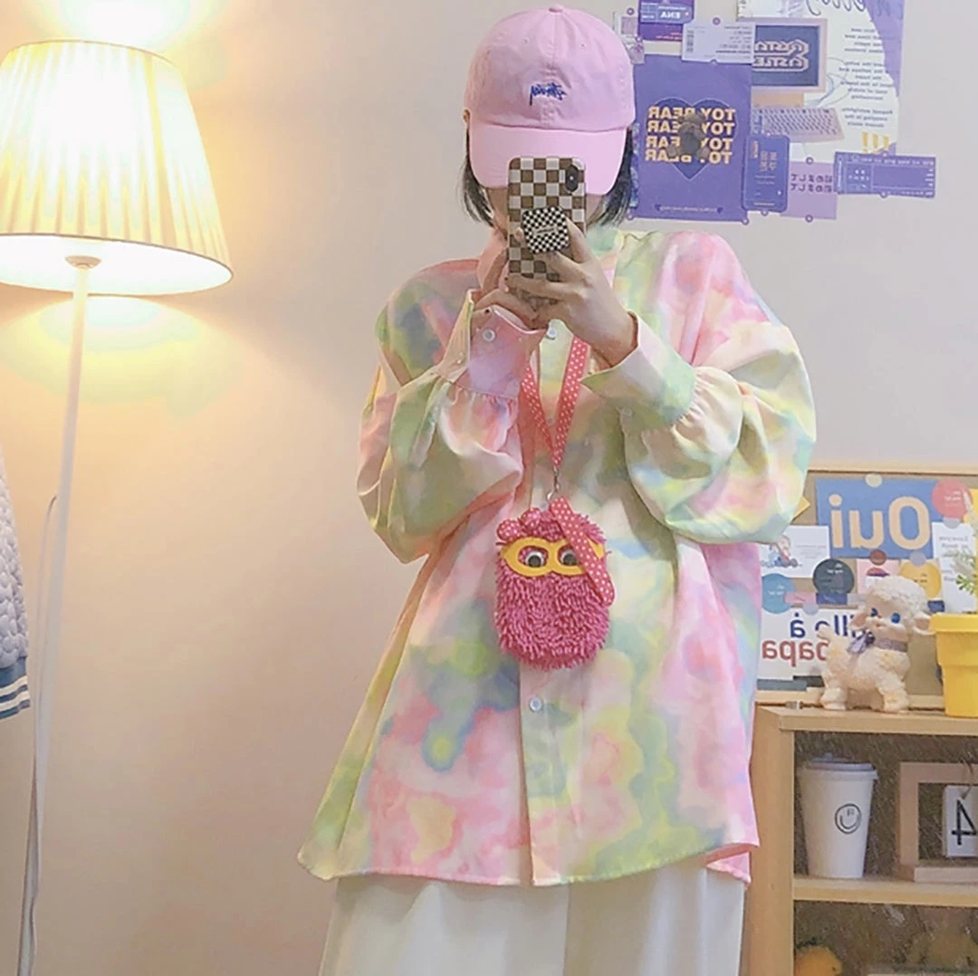 Juwas Vintage Tie-Dye Oversize Long Sleeve Shirt 7 Juwas Vintage Tie-Dye Oversize Long Sleeve Shirt