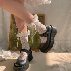 Juwas Romantic Satin Ruffles Lace Lolita Stockings CLOTHING