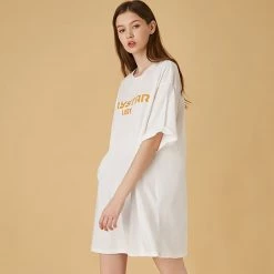 Juwas NEW ARRIVAL Letters Printed Loose T-shirt With Belt And Pocket