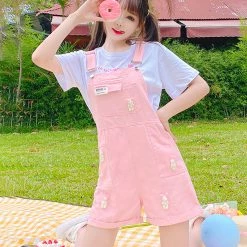 Juwas CLOTHING Rabbits Pockets Denim Overalls