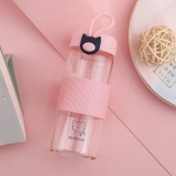 Juwas Cute Cat Glass Water Bottle