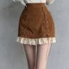 Juwas Cowgirl Lace End Corduroy Mini Skirt NEW ARRIVAL