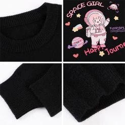Juwas Kawaii Space Girl Black Long Sleeve Sweater NEW ARRIVAL