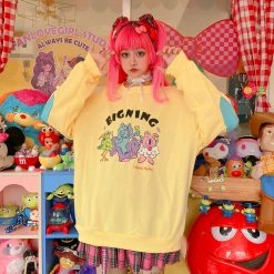Juwas CLOTHING Japanese Harajuku Cartoon Print Loose Hoodie