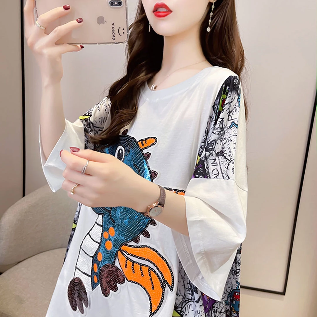 Juwas NEW ARRIVAL Cartoon Dinosaur Loose T-shirt 7 Juwas NEW ARRIVAL Cartoon Dinosaur Loose T-shirt