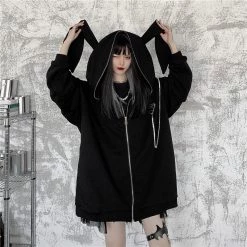 Juwas NEW ARRIVAL Cheeky Black Bunny Ears Oversize Sweater Hoodie