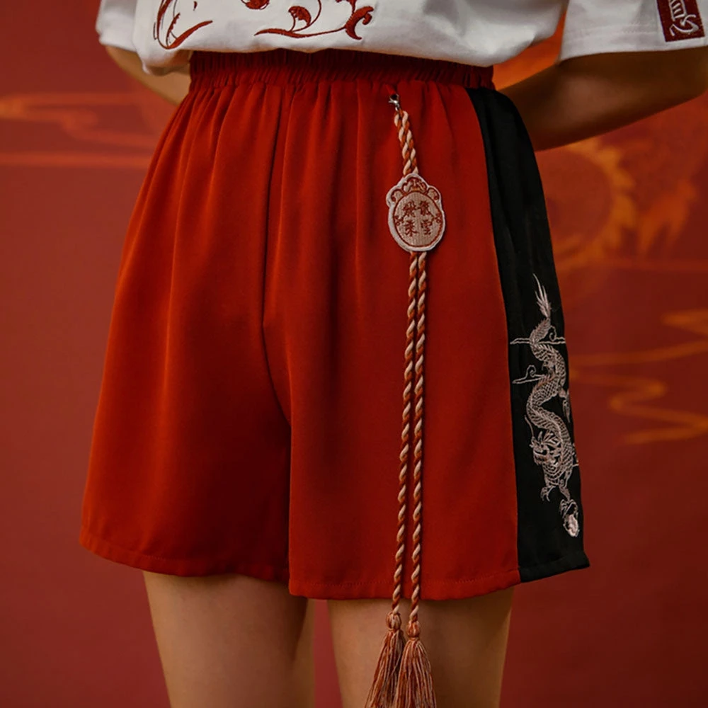 Juwas Dragon Embroidery High Waist Shorts 3 Juwas Dragon Embroidery High Waist Shorts