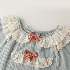 Juwas Lovely Bowknot Ruffled Collar Cotton Pajamas Dress