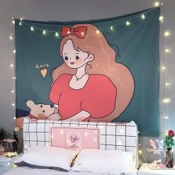 Juwas “Alone Girl” Series Square Wall Tapestry