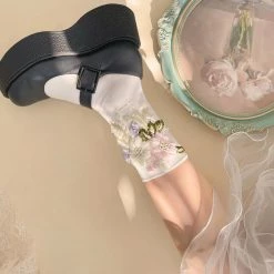 Juwas CLOTHING Flower Embroidery Sweet Lolita Stockings