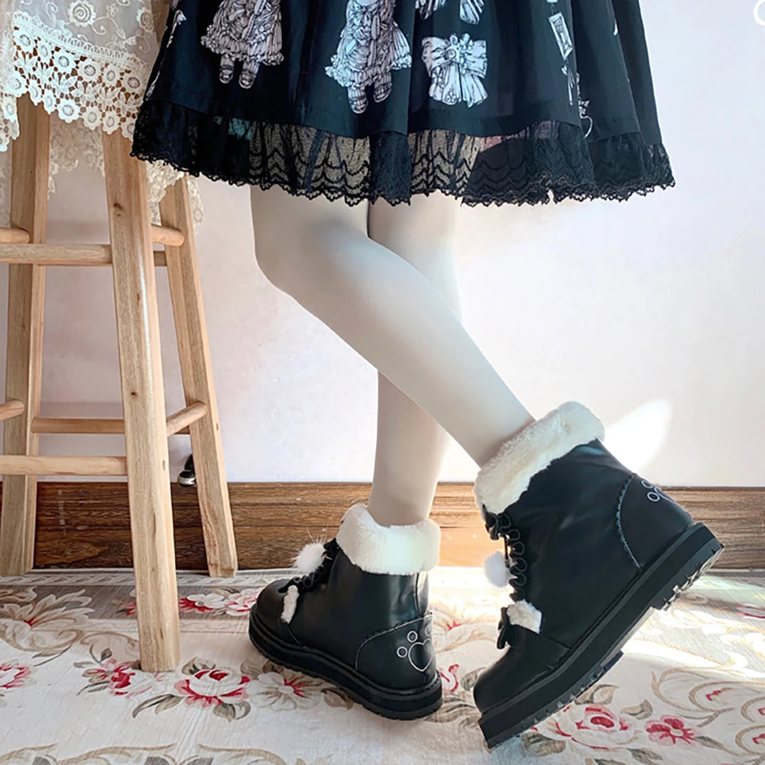 Juwas Shoes Fuzzy Ball Lolita Snow Boots 14 Juwas Shoes Fuzzy Ball Lolita Snow Boots