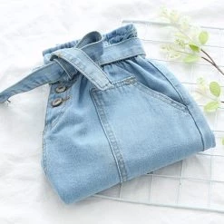 Juwas CLOTHING Denim High Waist Belt Button Up Shorts