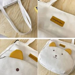 Juwas Bear Themed Canvas Shoulder Bag