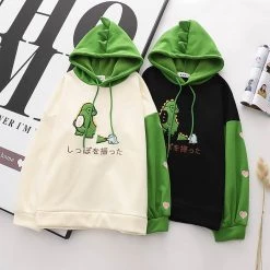 Juwas CLOTHING Cute Cartoon Dinosaur Japanese Letter Embroidery Hoodie