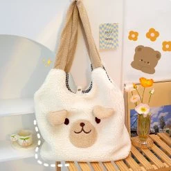 Juwas NEW ARRIVAL Animal Bear Faces Plush Tote Bag
