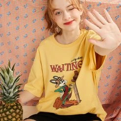 Juwas Funny Cartoon Printed Yellow T-shirt 9 Juwas Funny Cartoon Printed Yellow T-shirt