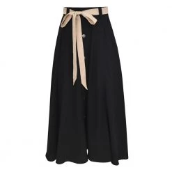 Juwas Black Ribbon Button Up Maxi Skirt