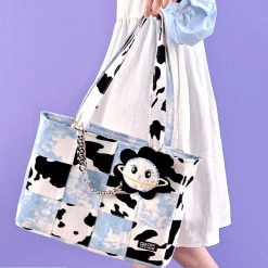 Juwas Cow Pattern Block Tote Bag NEW ARRIVAL