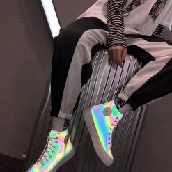 Juwas.com Online Store NEW ARRIVAL Korean Pop Reflective Rainbow Silver Sneakers Shoes