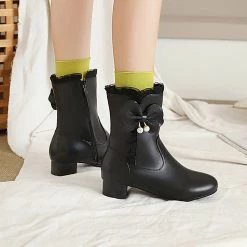 Juwas Mini Cherry Bow High Ankle Boots NEW ARRIVAL