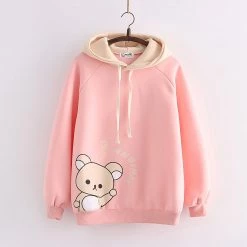 Juwas Cartoon Bear Print Warm Hoodie CLOTHING