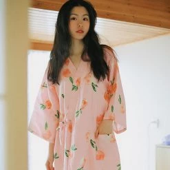 Juwas Pink Peach Japanese Midi Robe NEW ARRIVAL
