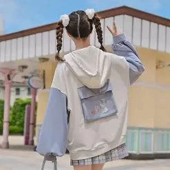 Juwas Blush Mouse Pocket Two-Tone Sweater Hoodie CLOTHING