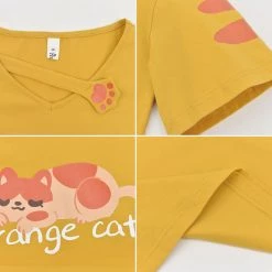 Juwas Cute Orange Cat Graphic Tees