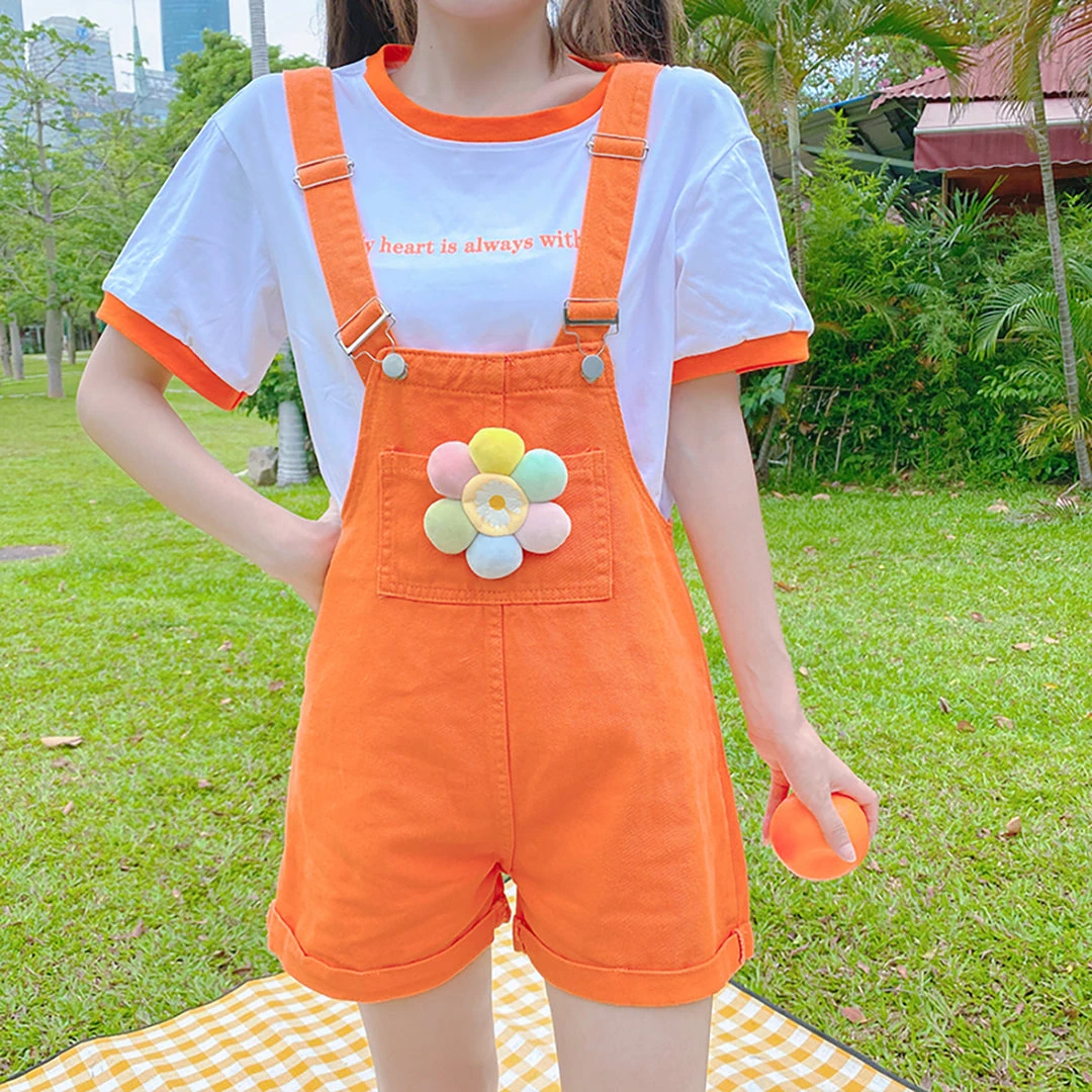 Juwas Flower Pocket Orange Denim Overalls CLOTHING 4 Juwas Flower Pocket Orange Denim Overalls CLOTHING