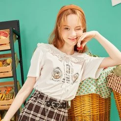 Juwas NEW ARRIVAL Animal Prints Doll Collar T-shirt