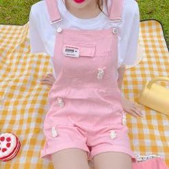 Juwas CLOTHING Rabbits Pockets Denim Overalls