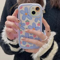 Juwas NEW ARRIVAL Blue Flower Strawberries IPhone Case