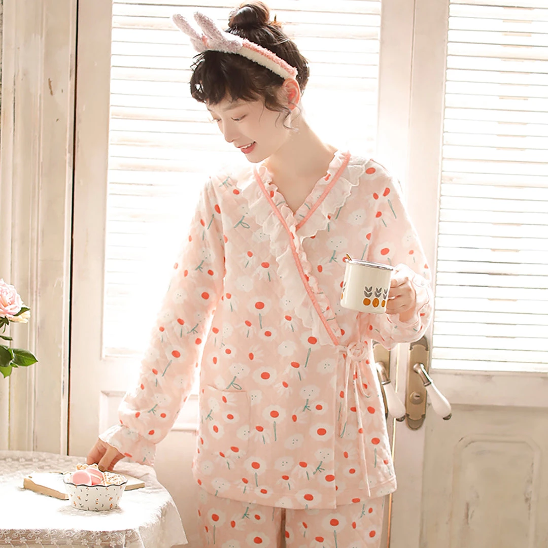 Juwas CLOTHING Cute Rabbit Flowers Print Cotton Pajamas Set 9 Juwas CLOTHING Cute Rabbit Flowers Print Cotton Pajamas Set