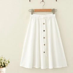 Juwas.com Online Store Japanese Summer Button Linen Flounce Skirt NEW ARRIVAL