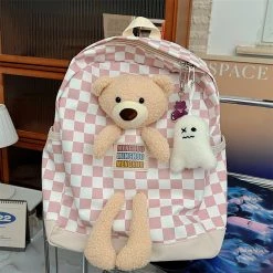 Juwas Bear Checkered Print Backpack NEW ARRIVAL