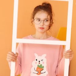 Juwas Kawaii Rabbit Eating Carrots Pastel Sweater