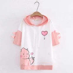 Juwas CLOTHING Heart Dinosaur 3-D Sleeve Fins T-Shirt