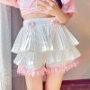 Juwas Floral Embroidery White Ruffles High Waist Skirt