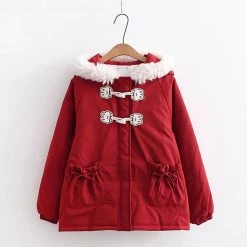 Juwas Bow Knot Pocket Hooded Cotton Coat