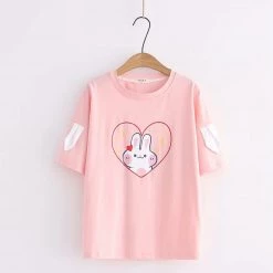 Juwas Rabbit Love Heart Print Cotton T-shirt NEW ARRIVAL