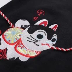 Juwas Vintage Lucky Cat Embroidery Warm Hoodie