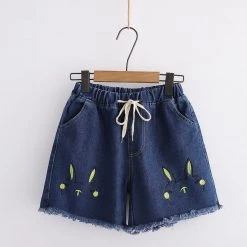 Juwas NEW ARRIVAL Rabbit Embroidery Vintage Denim Shorts