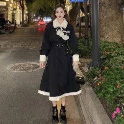 Juwas NEW ARRIVAL Classic PomPom Under Fur Winter Dress