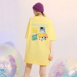 Juwas NEW ARRIVAL Cartoon Cat Print Oversize Long T-shirt