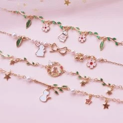 -Juwas Kawaii Cat Bunny Sakura Flower Bracelets