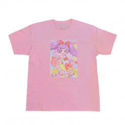 Juwas Sweet Animal Girl Print Loose Pink T-shirt